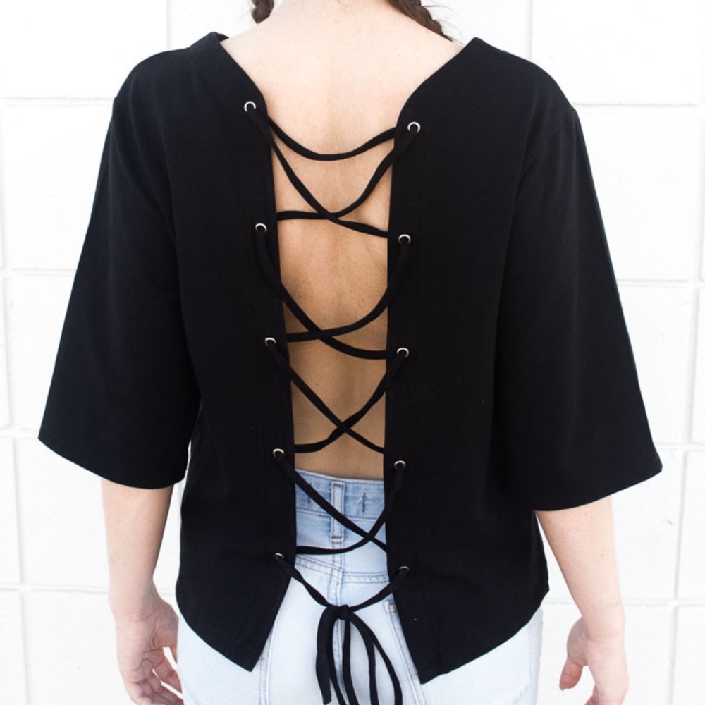 Black lace up shirt
